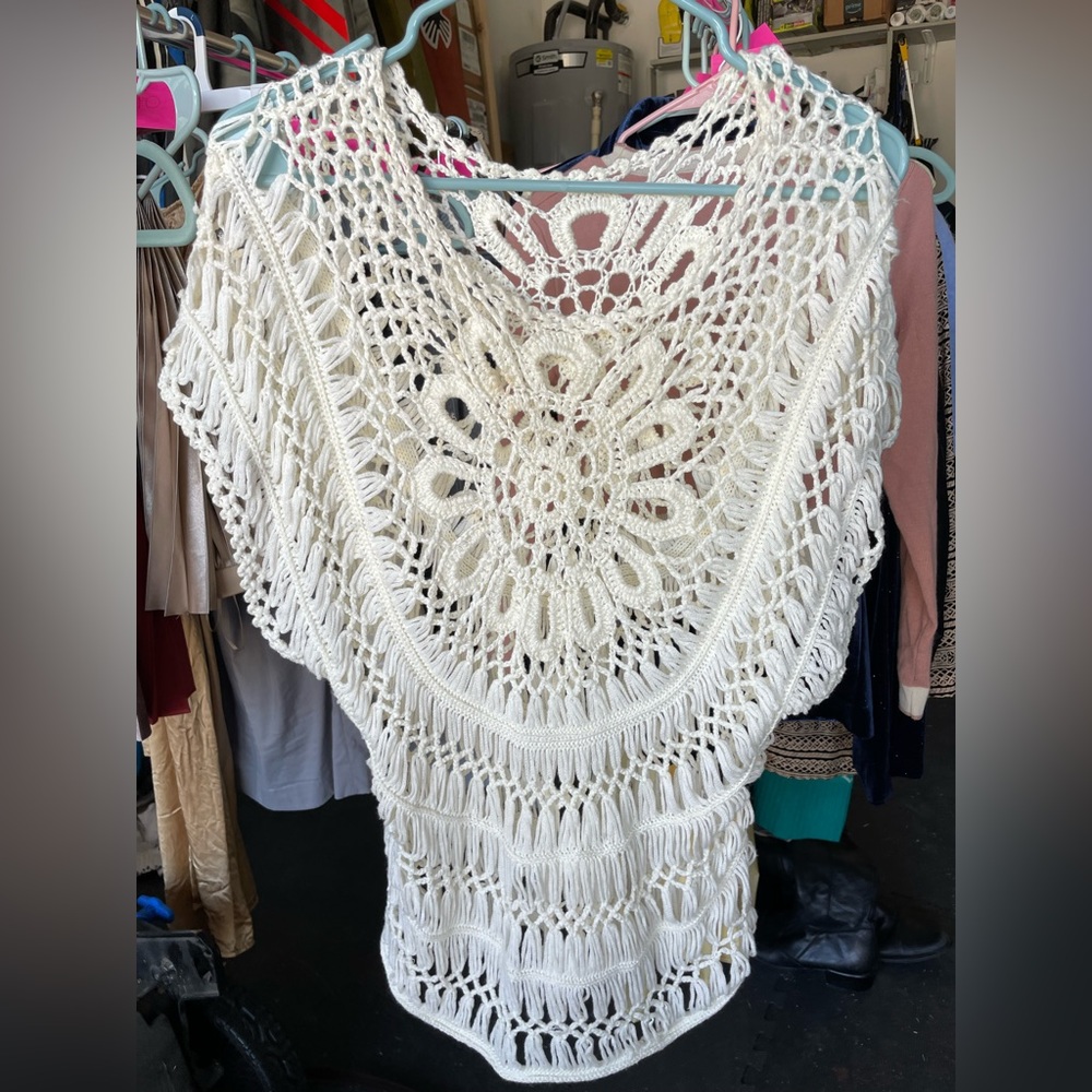 Crochet knit top in cream